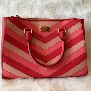 Michael Kors Red and Pink Chevron Satchel
